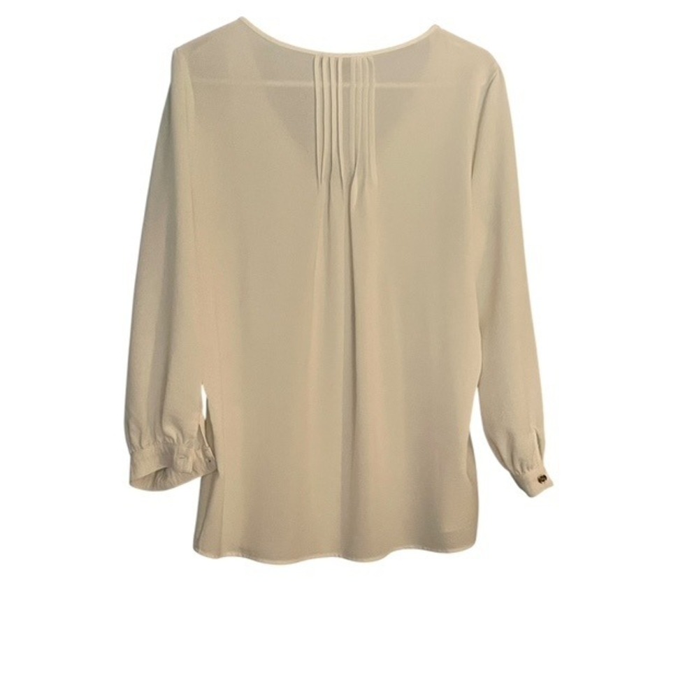 Tommy Hilfiger Ivory Long Sleeve Blouse Pleated V-Neck Top Office Career M